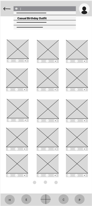 Lo-fi search results wireframe