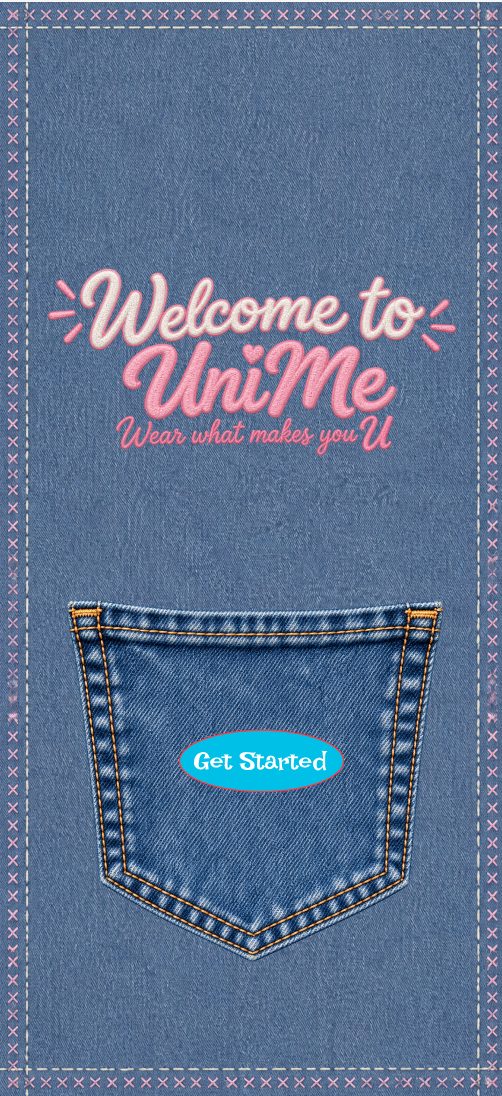 Hi-fi mobile welcome screen with vintage denim detail