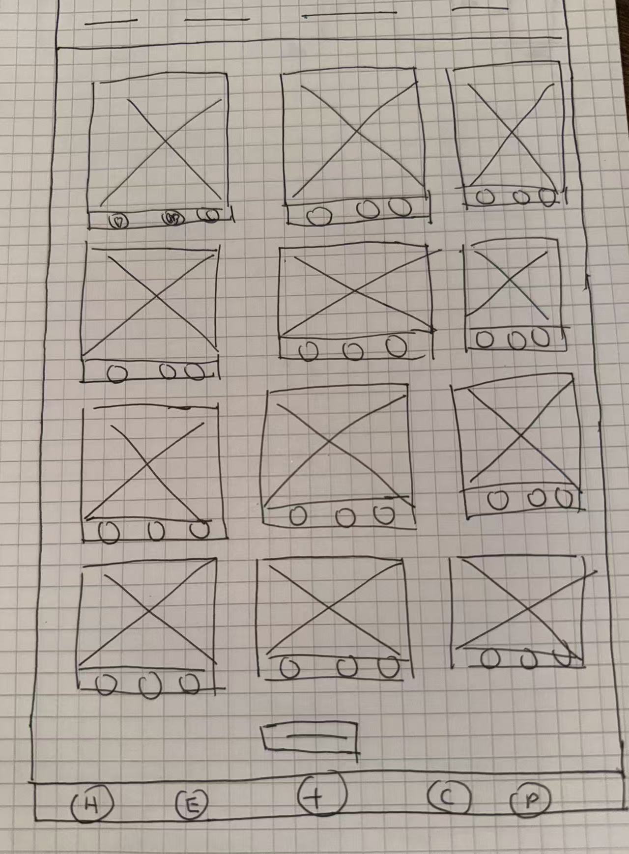 Hand-drawn search results wireframe