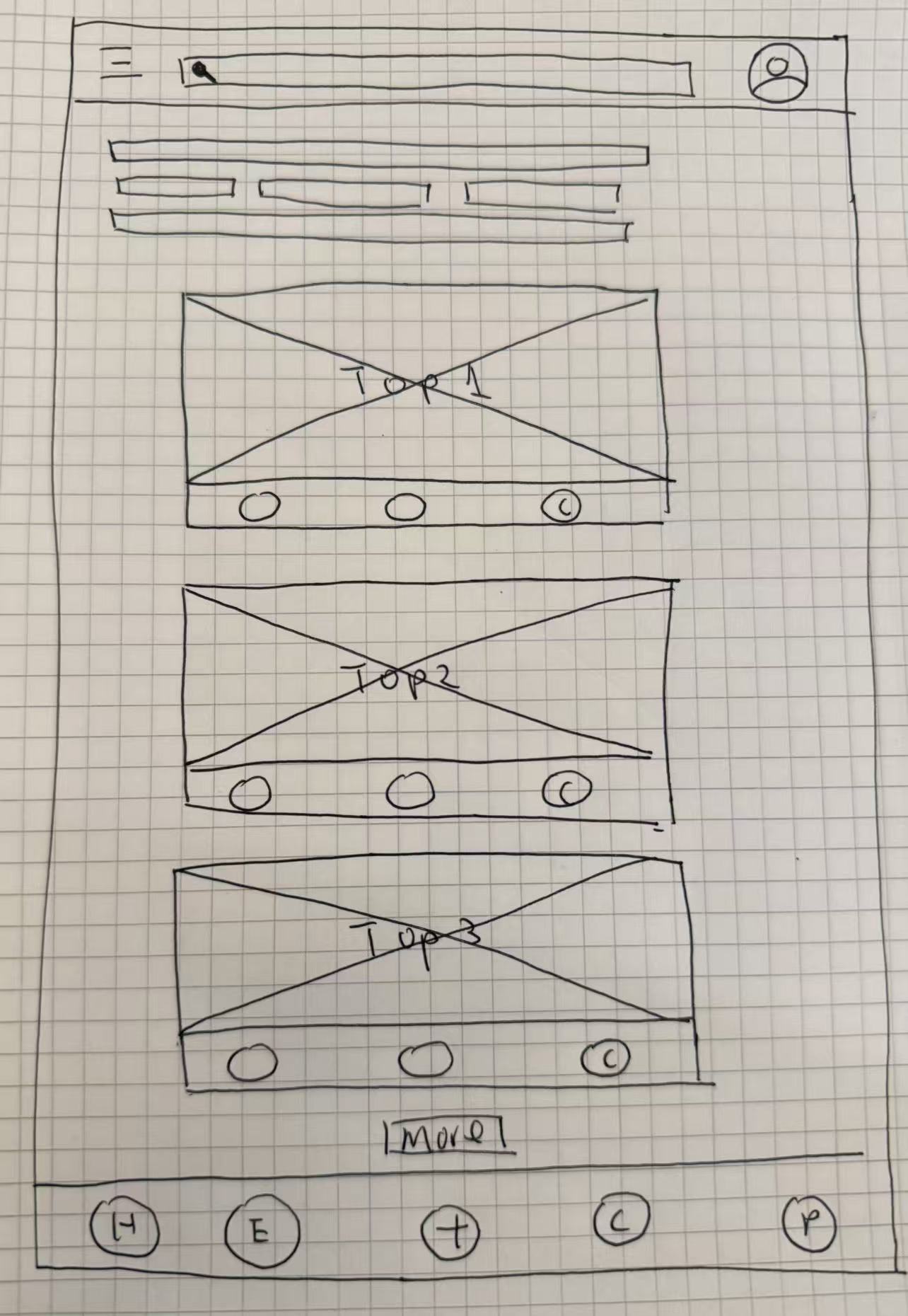 Hand-drawn top outfits wireframe with calendar markers