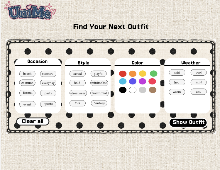 Web hi-fi: find outfit with filters