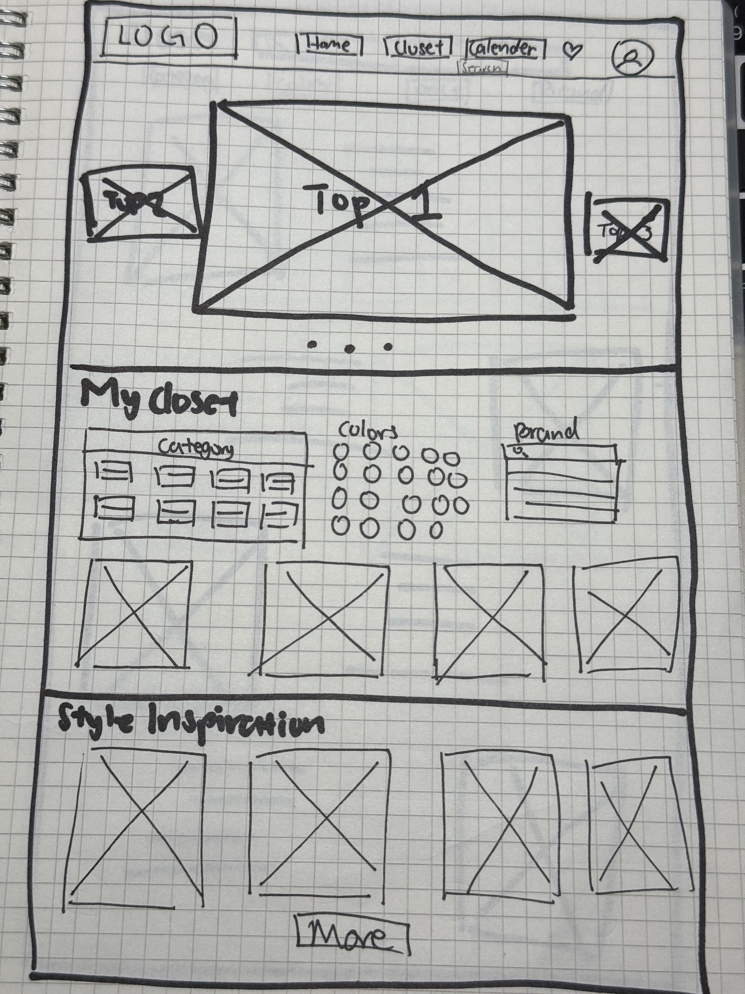 Homepage with top picks, closet filters, and style inspiration